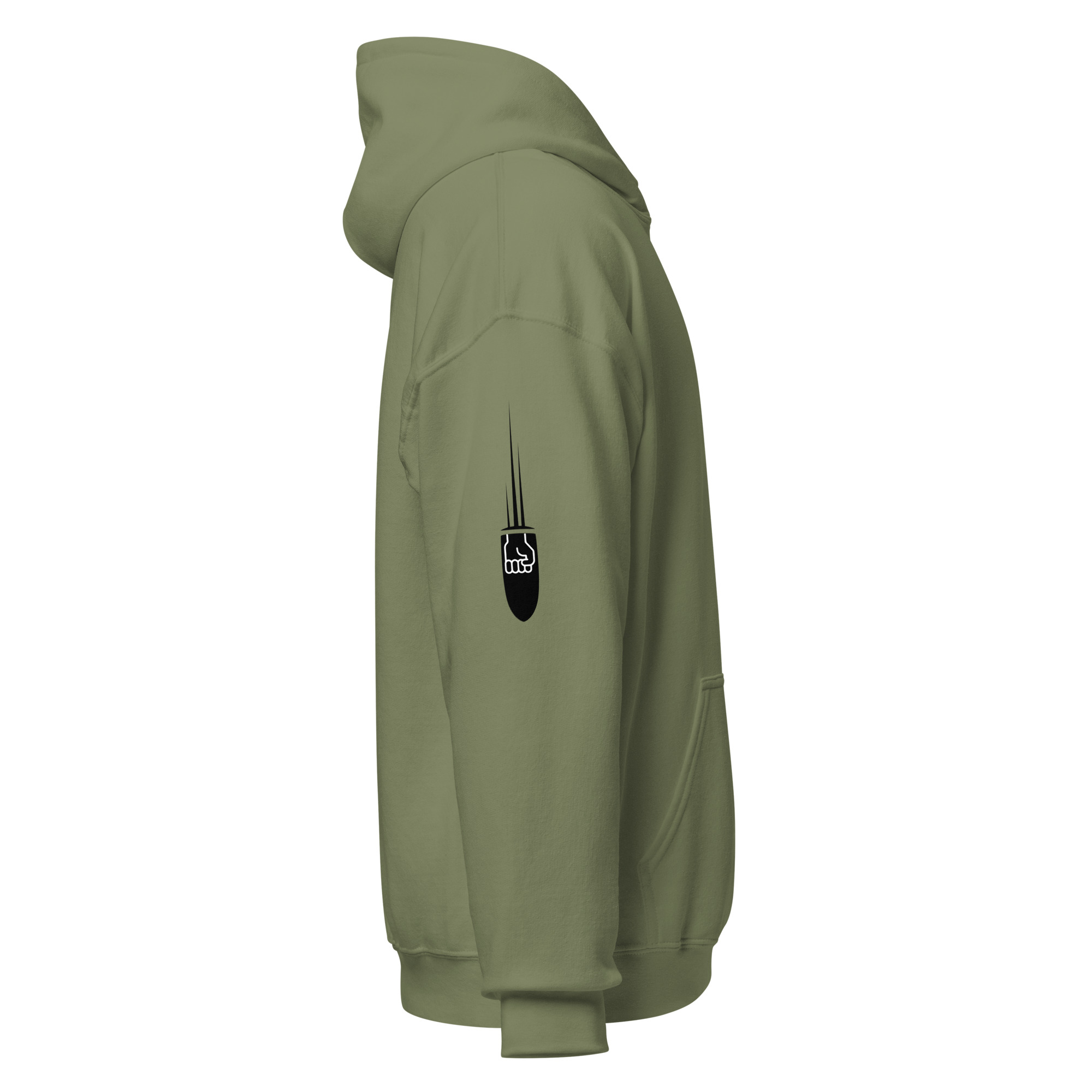 Bullet Sleeve – Signature Hoodie, Spiral Knuckle in Military Green - Image 2